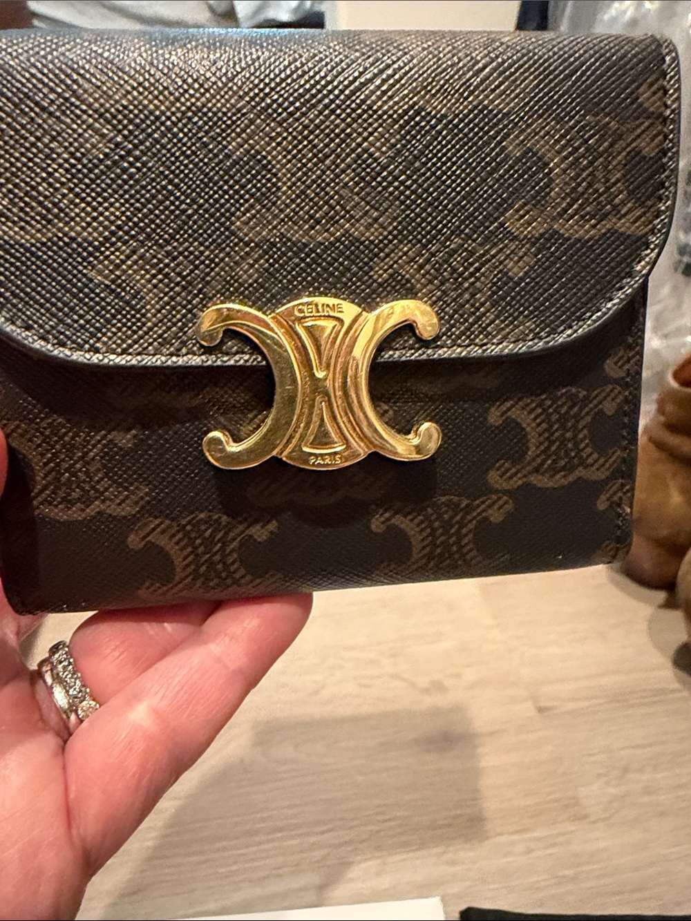 Celine Small Triomphe Wallet in Black and Brown with Gold Hardware - Picture 5 of 5